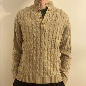 NWT Alex Cannon Men’s Cable Button Neck Sweater sand color size Large